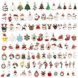 JIALEEY 100PCS Christmas Charms Assorted Gold Plated Enamel Xmas Pendant DIY for Necklace Bracelet Jewelry Making and Crafting Bag Sweat Cloth Decoration