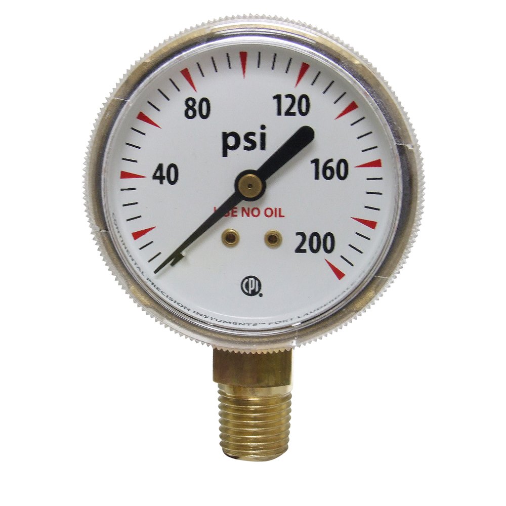 UniweldG4S Gauge with 0-200 PSI and 1/4-Inch NPT Bottom Mount Gold Steel Case, 2-Inch