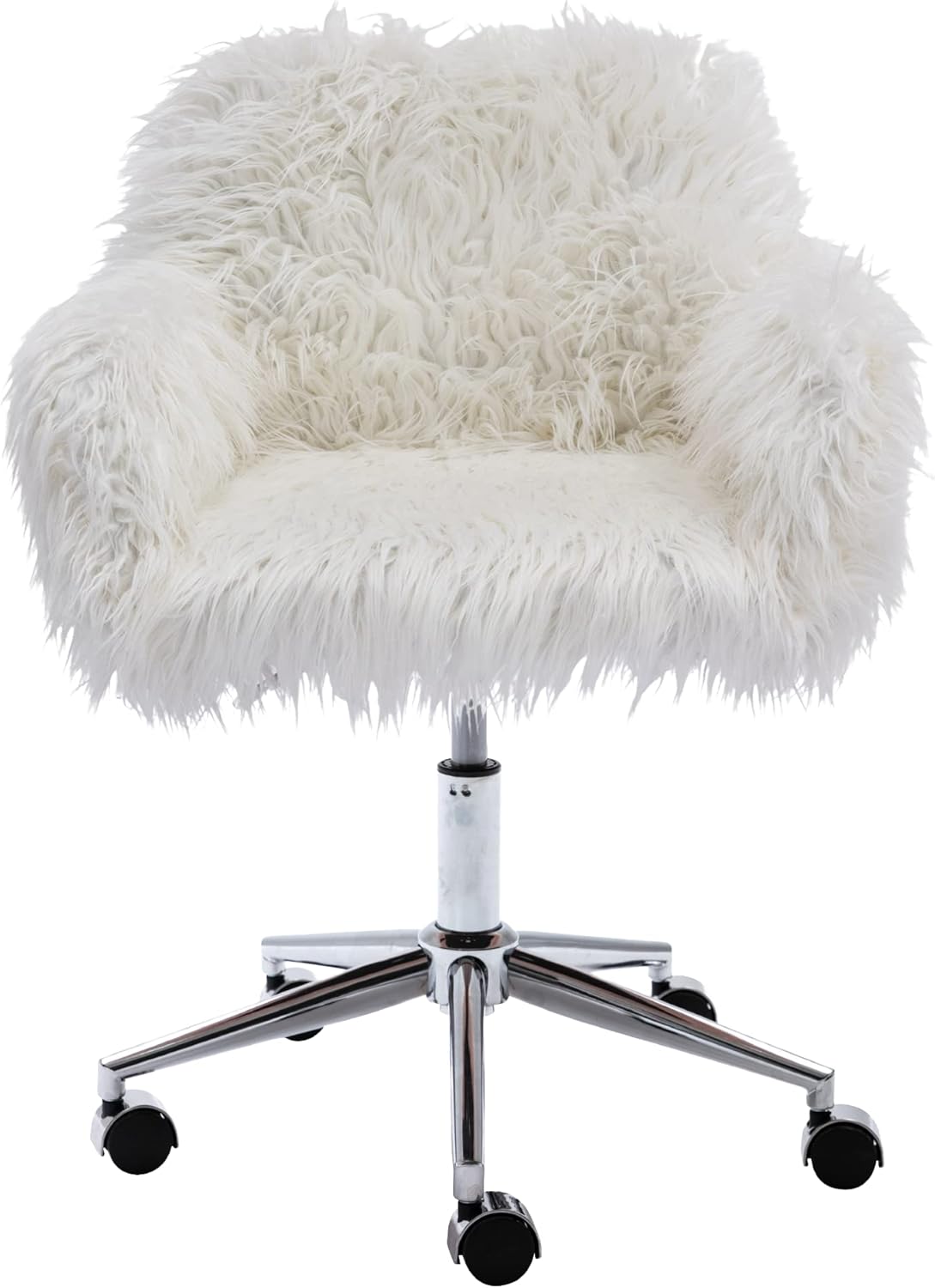 Yoluckea Faux Fur Desk Chair, Modern White Fluffy Chair