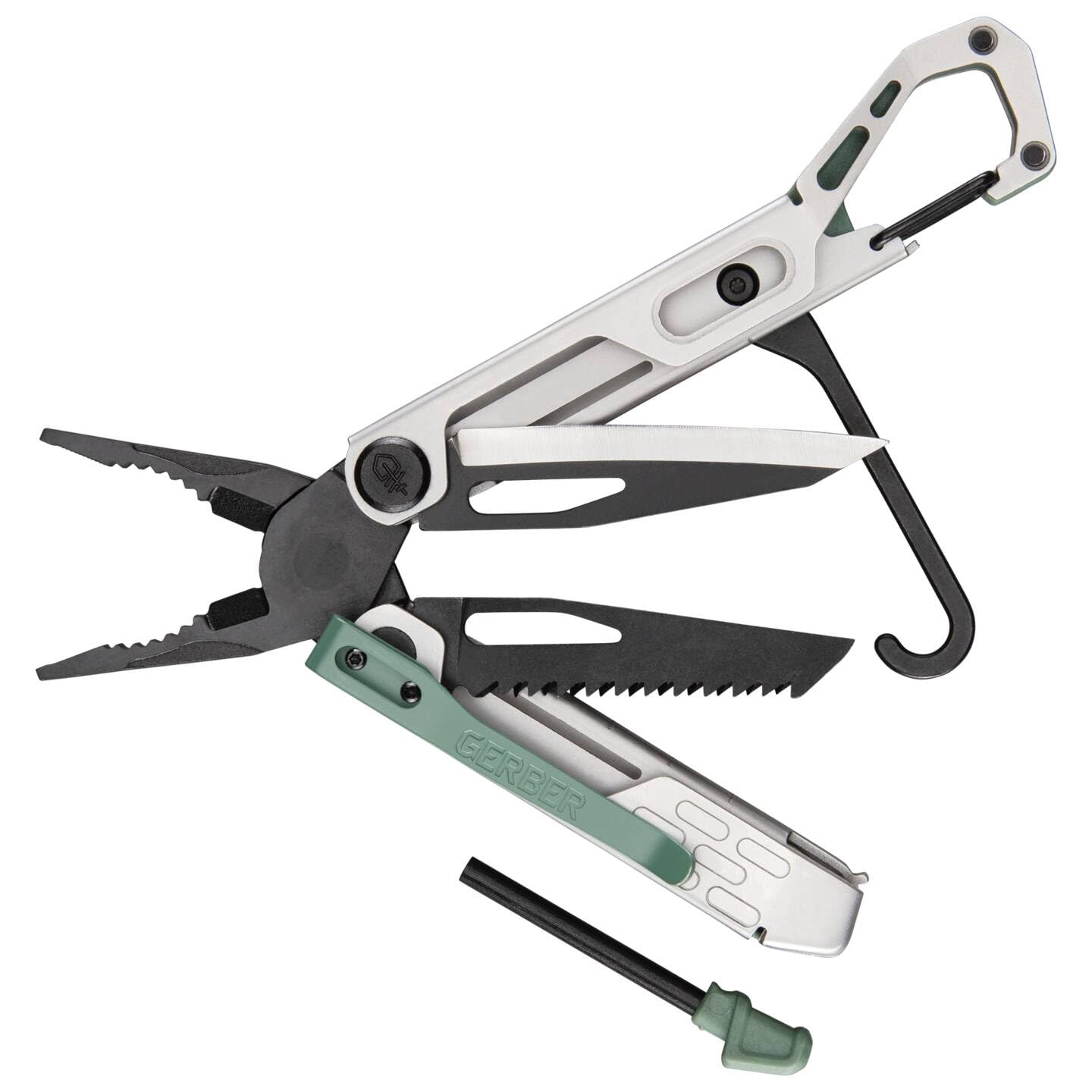 Gerber Multi-Tool mit 10 Funktionen, Stakeout Spark | Camping-Tool mit Frame-Lock Verriegelung, Zange, Feuerstarter, Karabiner u.v.m., Baltic Haze, 1070268