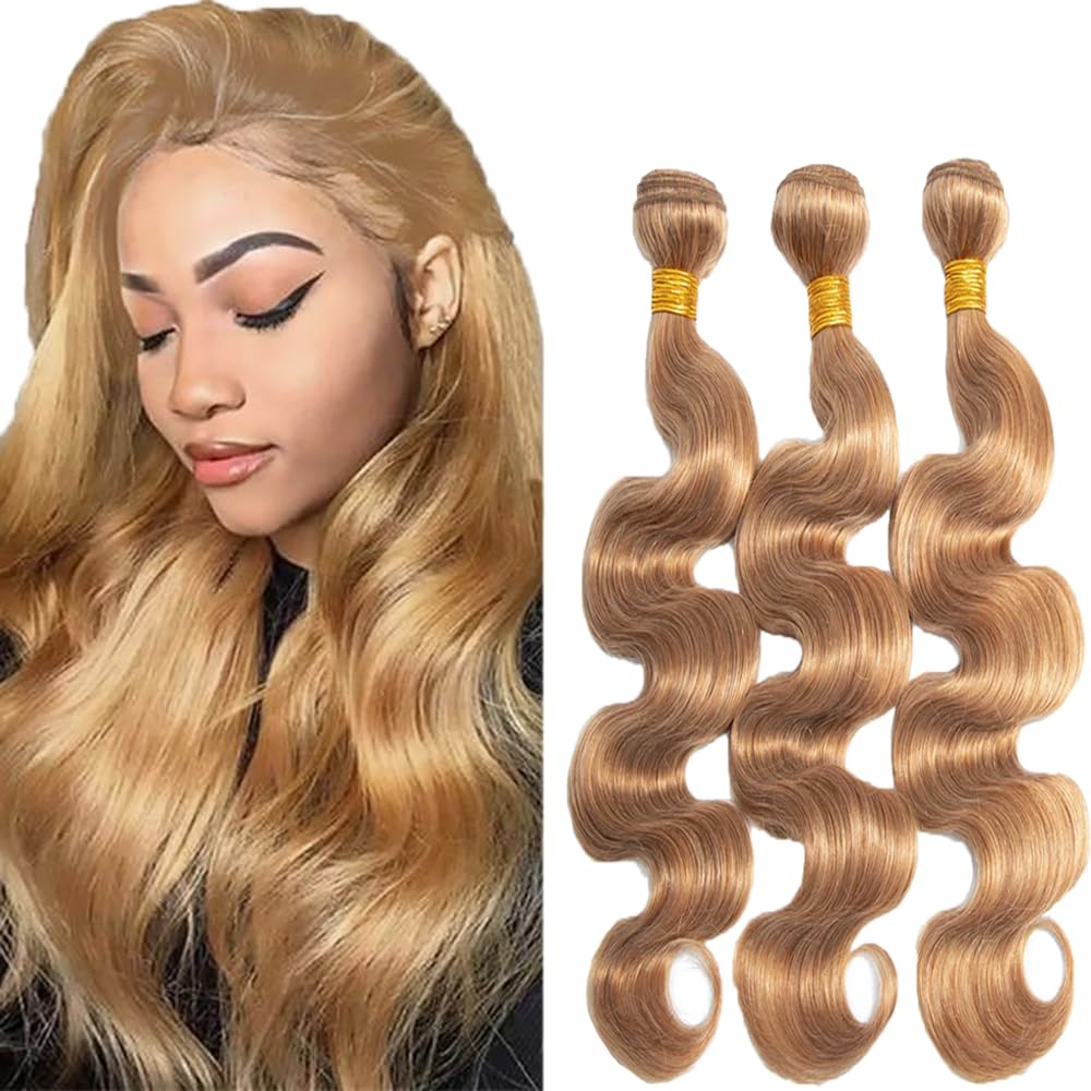 Amazon.com : Honey Blonde Bundles Color 27 Body Wave Human  display picture 1