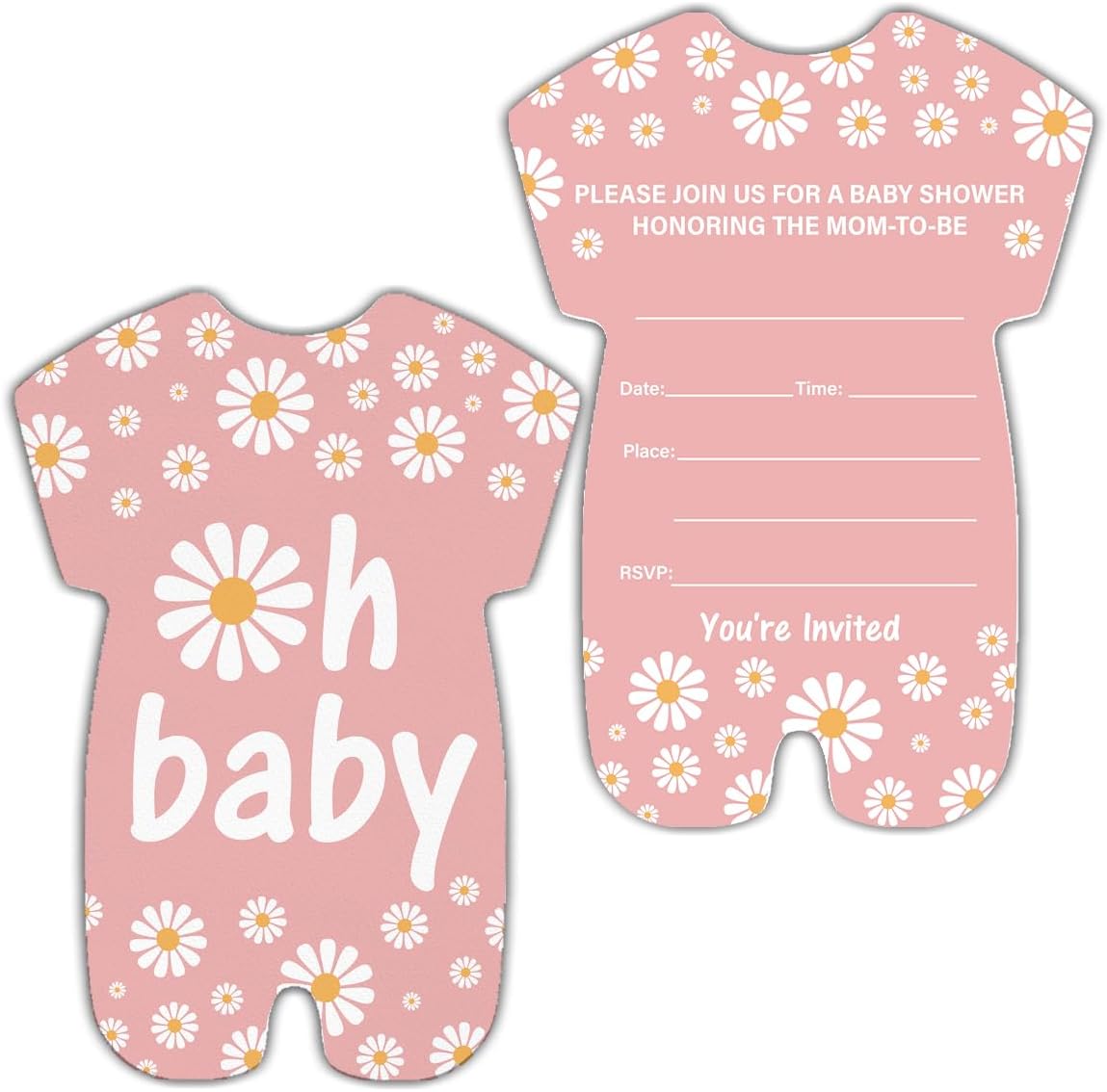 Oh Baby Boho Daisy Baby Shower Invitations With Envelopes (20 Count), Groovy Daisy Baby Shower Party Fill in Invites Cards, Double Sided Design