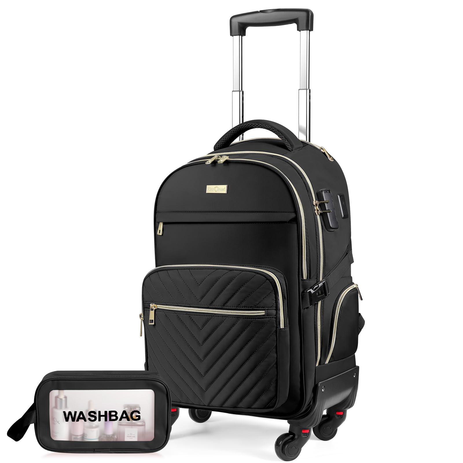 star cloud Rolling Backpack for Women 21x14x9 45L Travel Backpack with Wheels and USB Type-C Charging Ports Fits