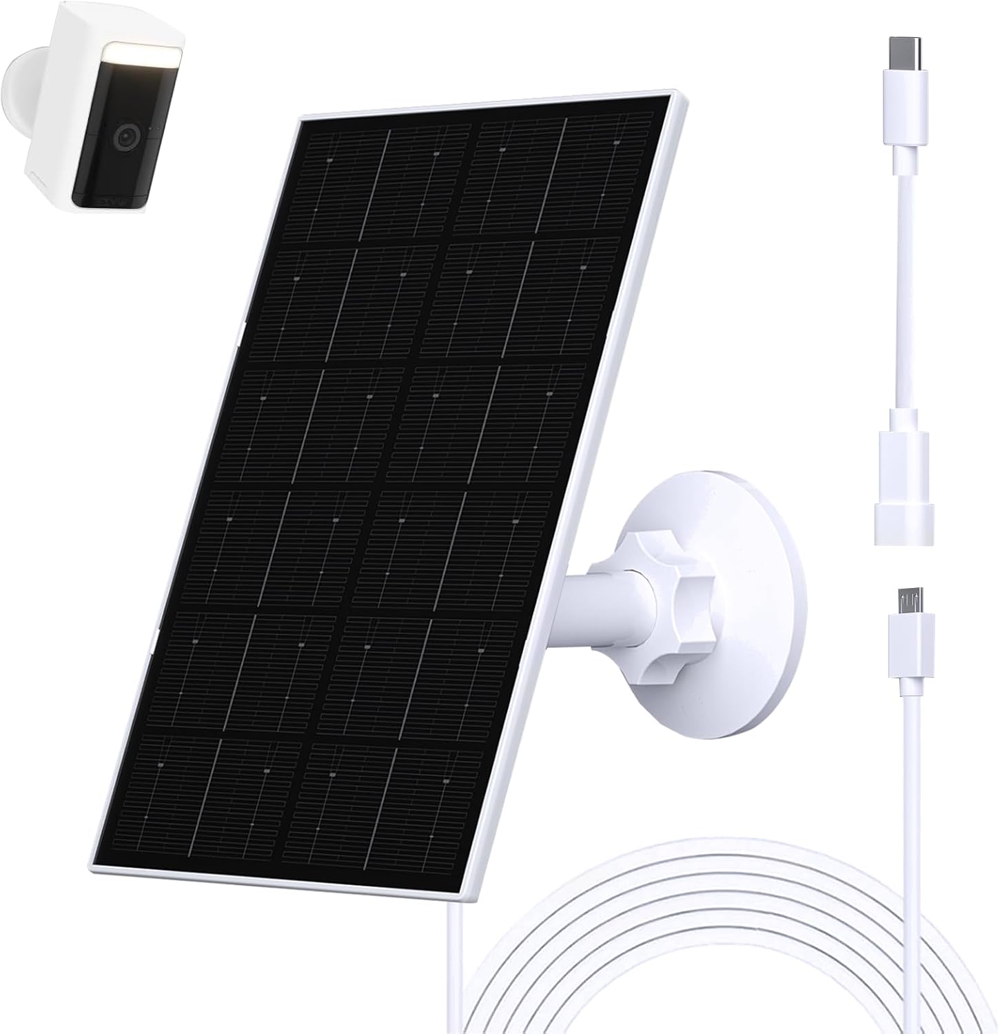 Zivif 4W Solar Panel Compatible with WYZE Battery Cam Pro, Outdoor Cam V1/V2, USB-C & Micro USB Adapter, 9.8ft Cable, IP66 Waterproof, 360° Adjustable Mount (1 Pack)