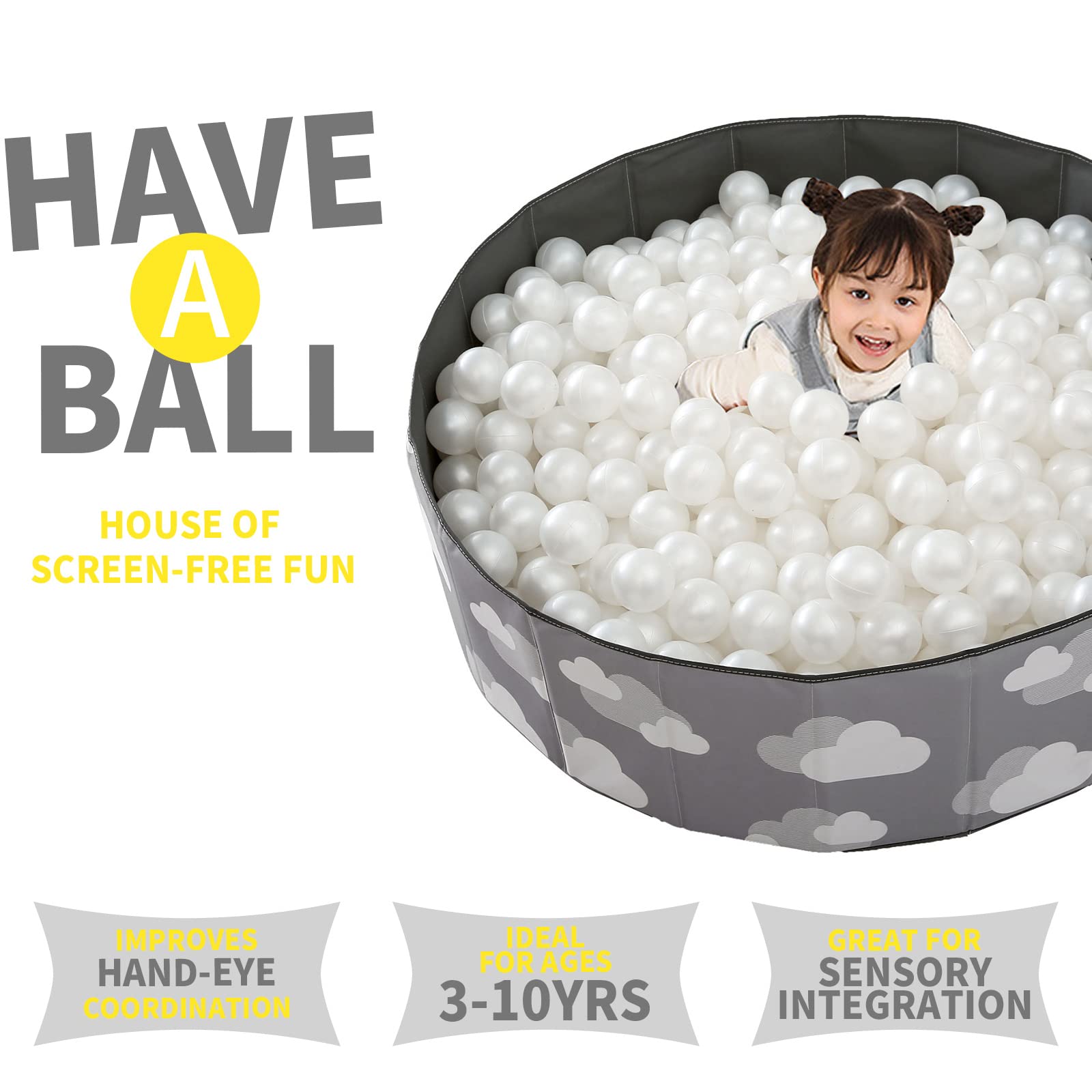 Heopeis Ball Pit Balls - 2.7inch Plastic Ball Play Balls BPA Free Phthalate Free Non-Toxic Play Balls for Children Ball Pit Party Brithday Ball Pool Tent. (Pearl White)