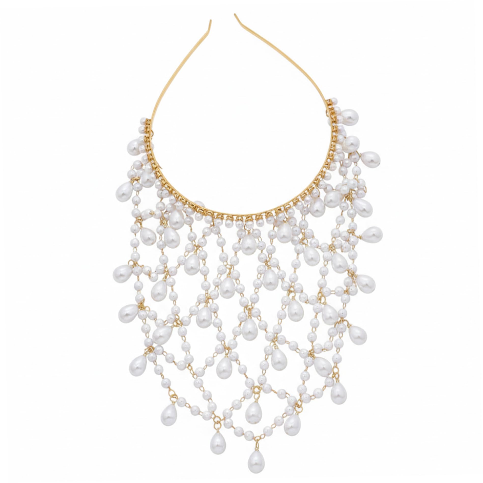 Cadena para la cabeza con diamantes de imitación brillantes y perlas vintage de fiesta 7