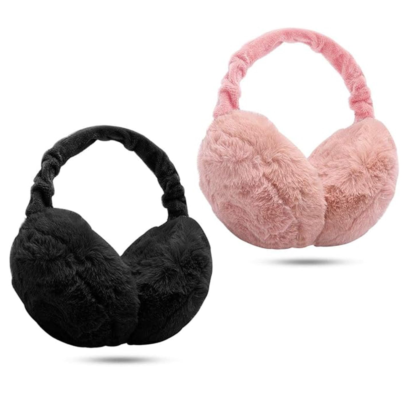 Vulevirtue 2 Stücke Ohrenwärmer Damen,Ohrenschützer Damen Winter Plüsch Ohrenschützer Faltbare Pelzige Ohrenwärmer für Winter Kälteschutz Stirnband Ohrabdeckungen Kunstpelz Ohrenschützers für Damens
