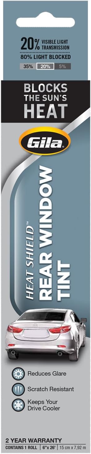Gila® Heat Shield 20% VLT Automotive Window Tint DIY Heat Control Glare Control Privacy (6in x 26in Strips)