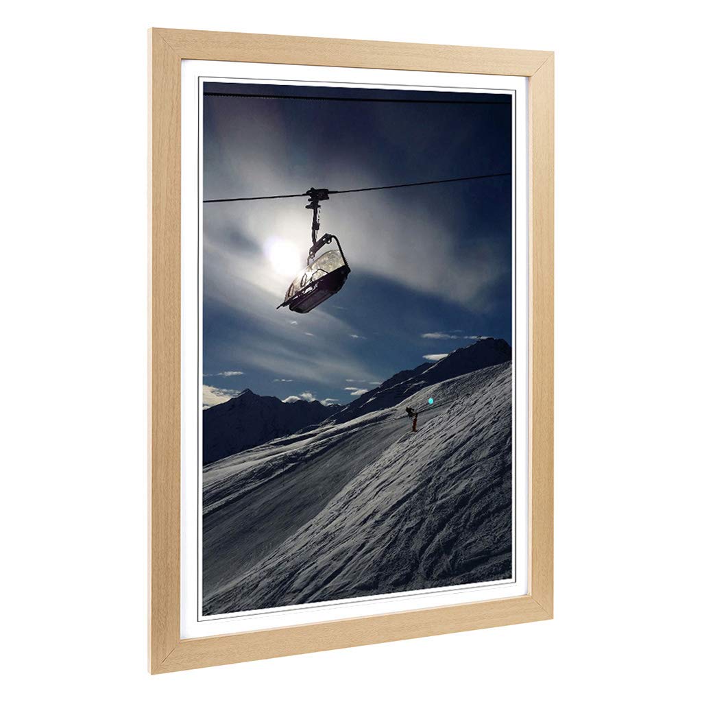 Big Box Art Framed Print Lift Skiing Snowboarding Alps Design | Wall Art Picture | Home Decor for Kitchen, Living Room, Bedroom, Hallway, Oak, A2 / 24.5x18 Inch / 62x45cm