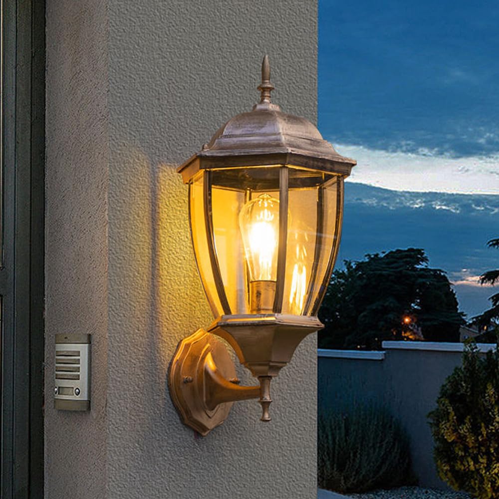 Szklana lampa ścienna z rustykalną szklaną obudową E26, wodoodporna IP54, idealna na podwórko, do ogrodu, przedpokoju, wejścia.