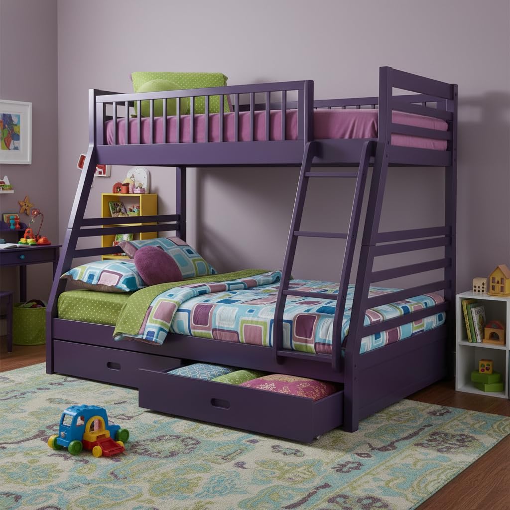 APRODZ Solid Wood Elvira Dark Lilac Purple Twin Over Bunk Bed with Storage-image-19