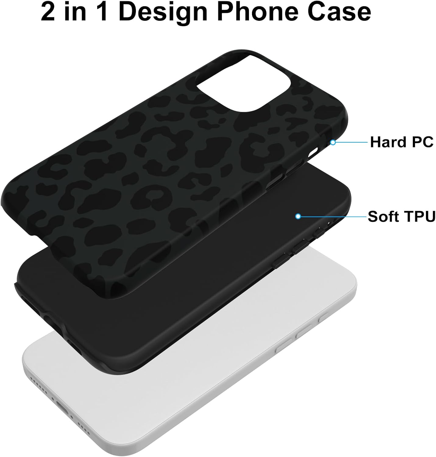 MZELQ Magnetic for iPhone 15 Pro Case 6.1 Inch, Black Leopard Cheetah Pattern [Compatible with Magsafe Charging] 2 in 1 Matte Shockproof Protection Hard Phone Cover for Women Men