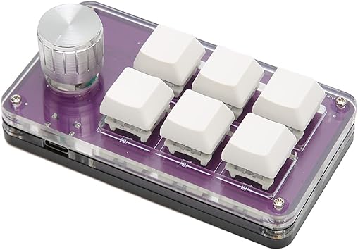 Zyyini Programmable Keyboard, 6 Key One Handed Mechanical Keyboard with Knob,Poortable Multifunctional Mechanical Gaming Keypad for Gaming Office Transparent