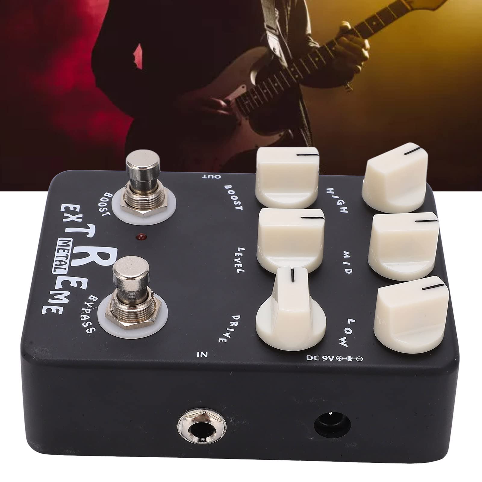 Pedale effetto distorsione in metallo EQ professionale a 3 bande Pedale per chitarra elettrica bypass a basso medio alto guadagno per musicisti rock metal Nero