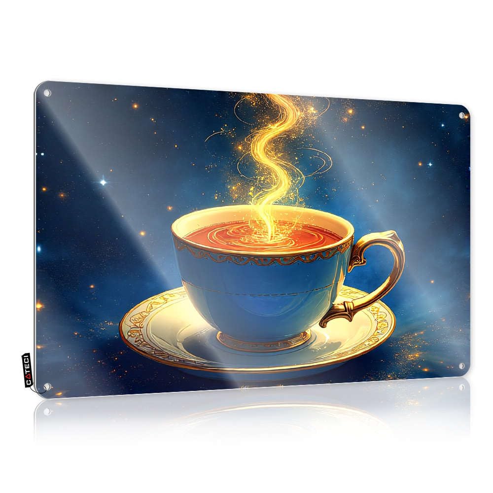 Sujd Colour Funny Vintage Signs Artwork Vintage Wall Decor | A Magical Cup Of Tea With Glowing Steam Against A Starry Night Sky. Beautiful Gift For Camper For Tiki Bar Home Decoration(30X40cm)