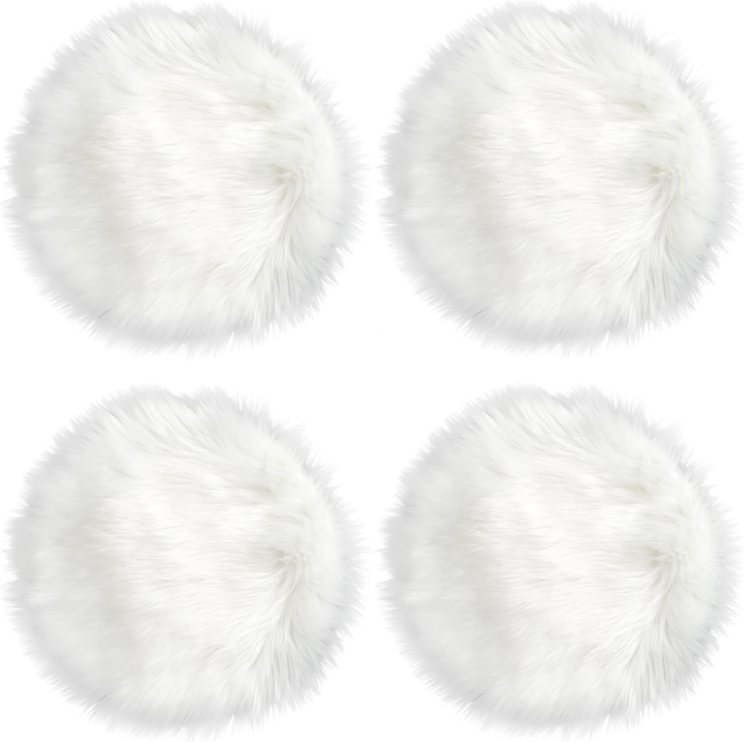 IVON 4pcs 15.5'' White Round Faux Fur Rug, Fluffy Soft Rug Cushion for Chair, Background for Nail Desk Photos