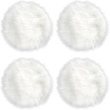 IVON 4pcs 15.5 White Round Faux Fur Rug, Fluffy Soft Rug Cushion for Chair, Background for Nail Desk Photos