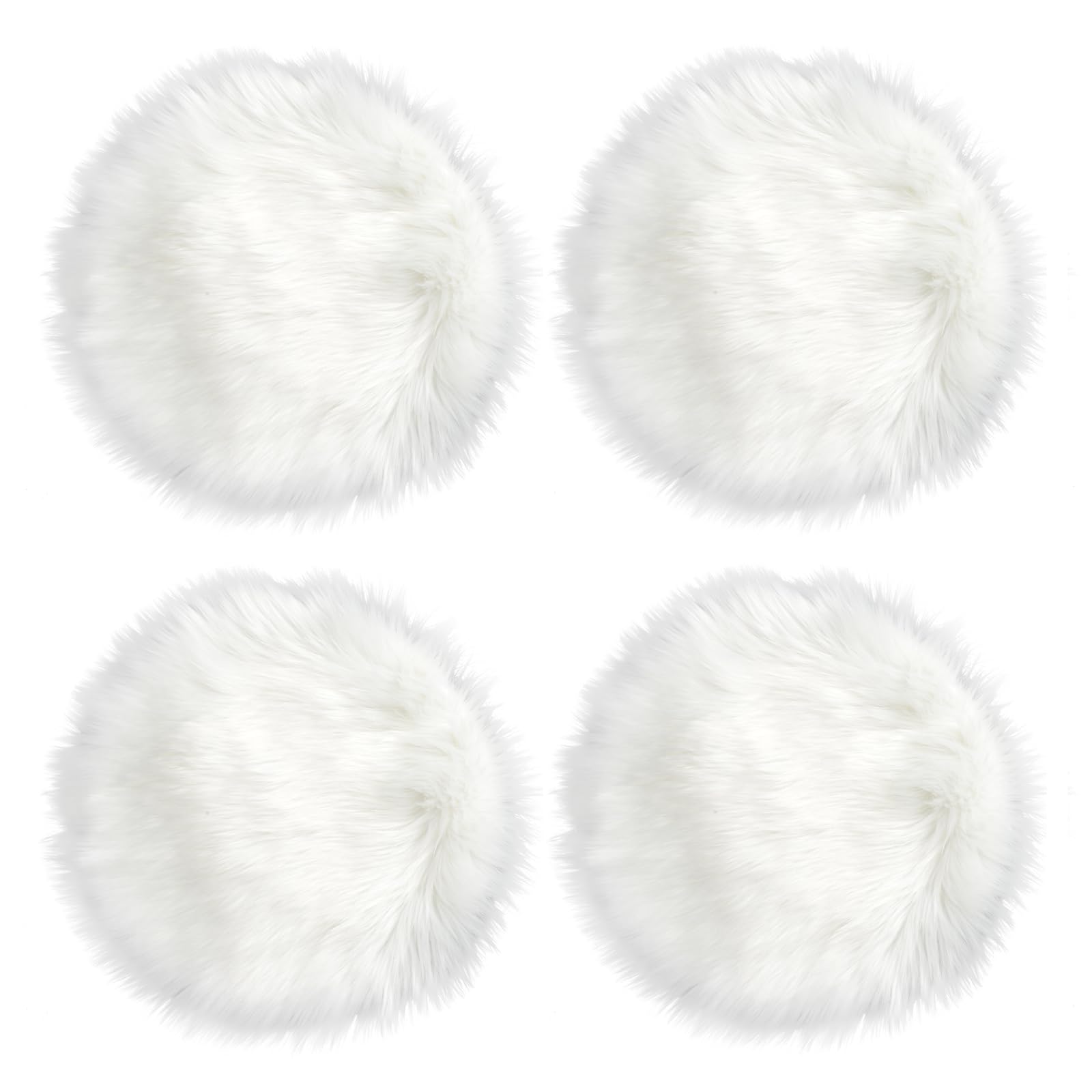 IVON 4pcs 15.5'' White Round Faux Fur Rug, Fluffy Soft Rug Cushion for Chair, Background for Nail Desk Photos
