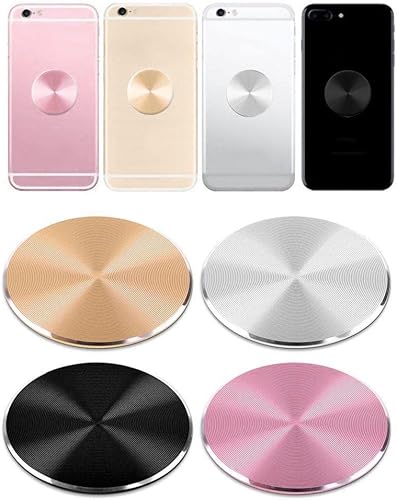 SALEX Juego de 4 placas de metal de repuesto para soporte magnético para teléfono. Kit de 4 discos redondos sin agujeros para montaje en coche,
