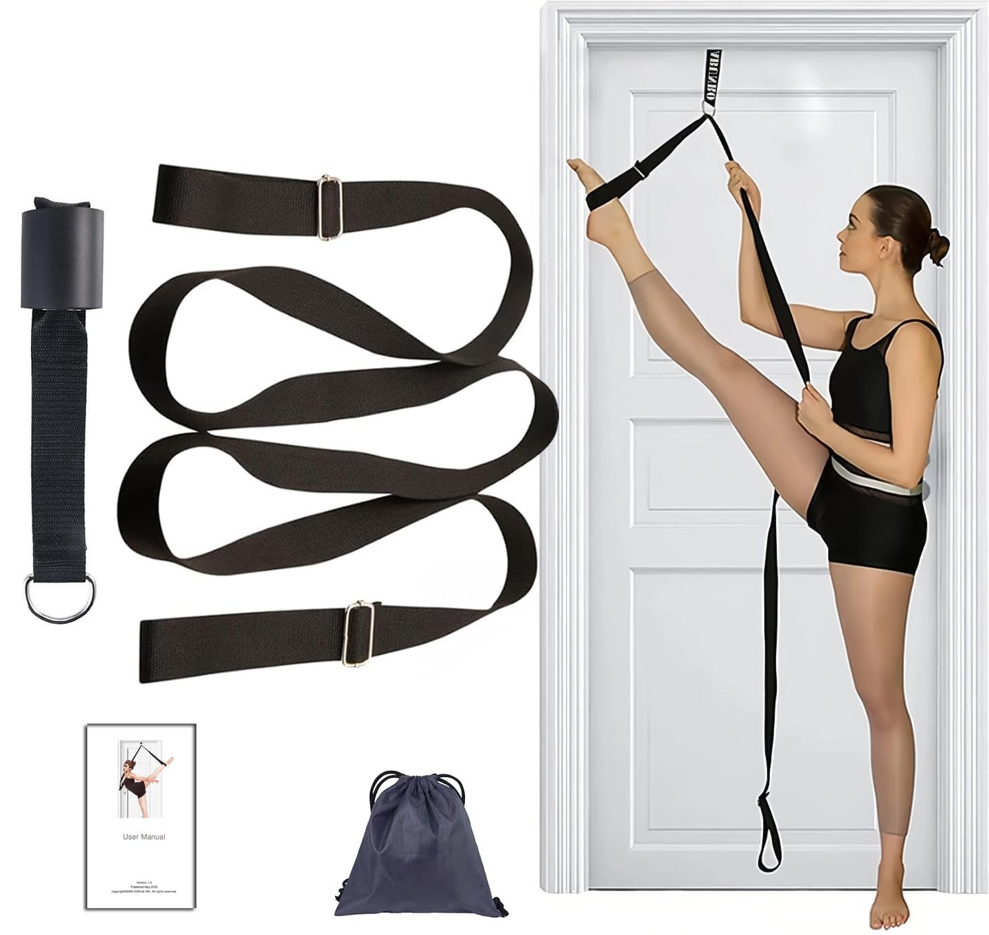 Stretching Strap with Door Anchor & Resistance Band – Improve Leg Stretch Flexibility for Splits, Ballet, Dance, Cheer, Yoga & Gymnastics - Home Leg Stretcher Trainer Equipment Stuff for All Levels