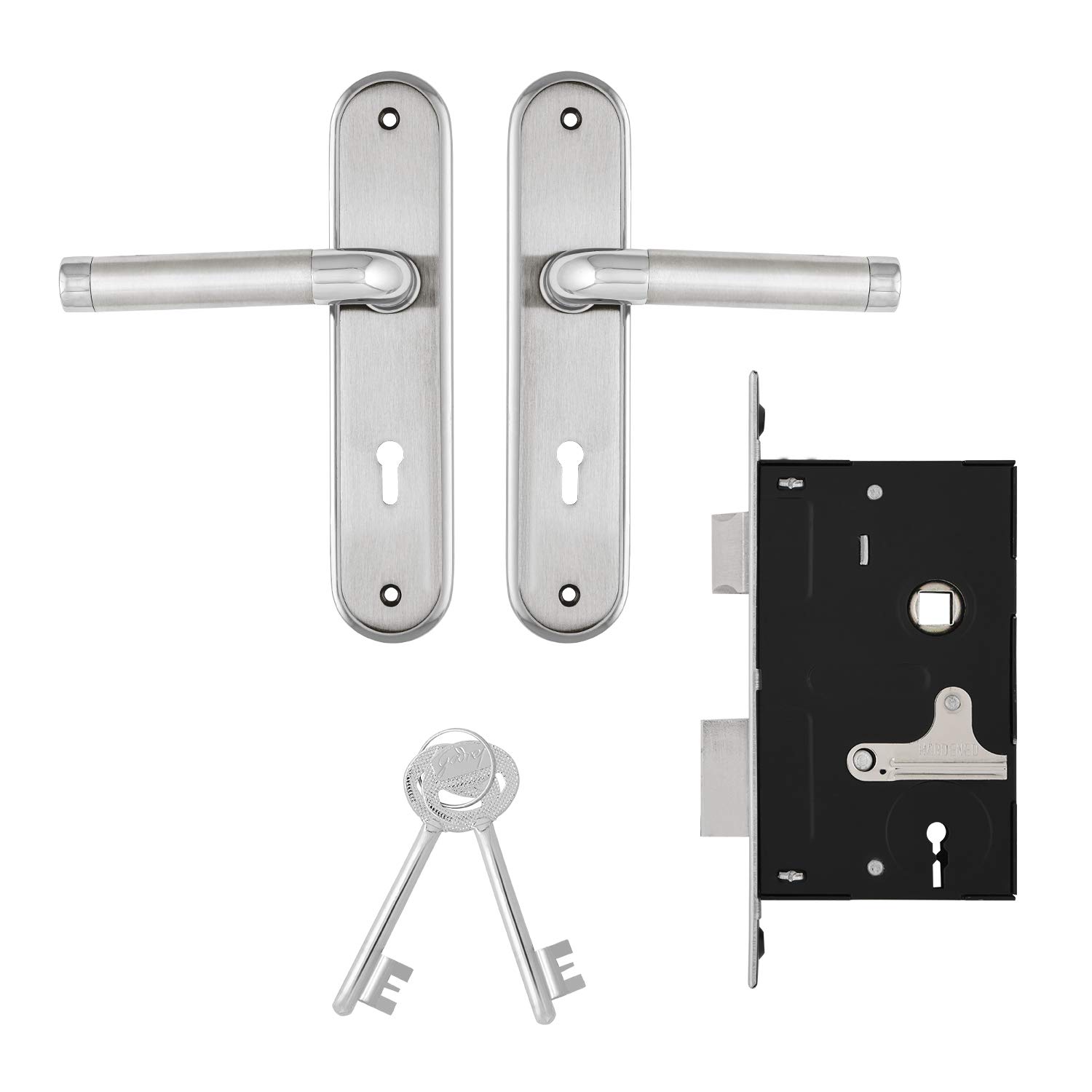 Godrej Oliver 6 Levers Mortise Door Lock Handle Set with 2 Keys, Suitable for Left & Right Handed, Inside & Outside Opening Door Handle Set, Satin Steel Finish (Silver, Set of 1) (B08HYTH1H6) Amazon Price History, Amazon Price Tracker
