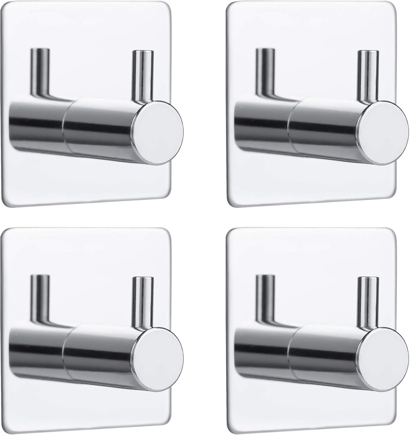 Belerry 4 Pack Adhesive Wall Hooks, Adhesive Chrome Hooks Bathroom Towel Hooks Chrome SUS 304 Stainless Steel Wall Hooks, Heavy Duty Waterproof Hooks, Robe Hooks for Bathroom Kitchen Bedroom