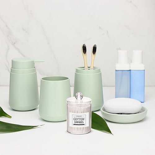 Miniatura 6 de IMAVO Juego de accesorios de baño, dispensador de loción de jabón, jabonera, soporte para cepillo de dientes, vaso para cepillo de dientes, juego de