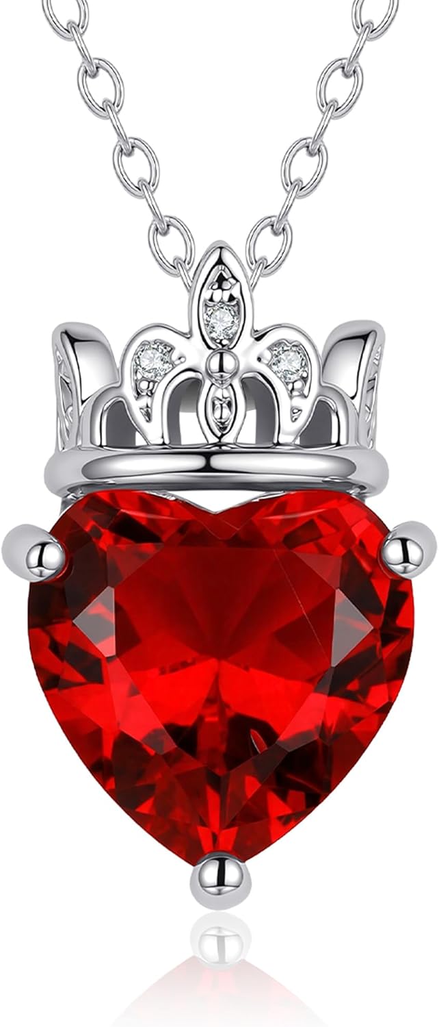 Lolitta Valentine's Day Gift Necklace Red Crown Crystal Heart Pendant For Women, 18K White Gold Plated 18+2 Inch Adjustable Chain, Dainty Jewelry Rose Gifts Set, Gifts For Women Mom Her