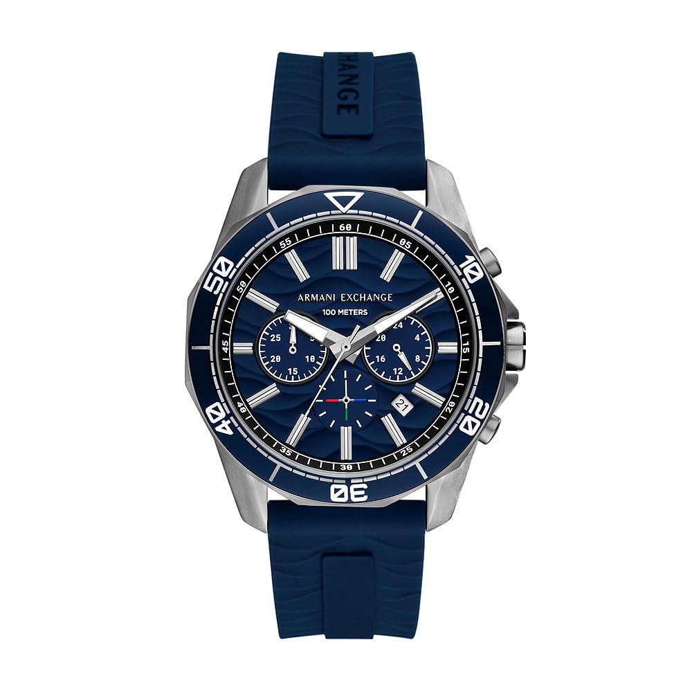 Armani Exchange Orologio per uomo, movimento cronografo al quarzo e cassa da 44 mm con cinturino in silicone