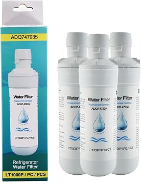 3PCS NSF Certified Refrigerator Water Filter for Lt1000p/Pc/Pcs, Replacement Fridge Water Filter Compatible with Lfxs26596s, Lfxs28596s, Lfxc22526s, Adq74793501, Adq74793502, Kenmore 46-9980 [Energy Class A]