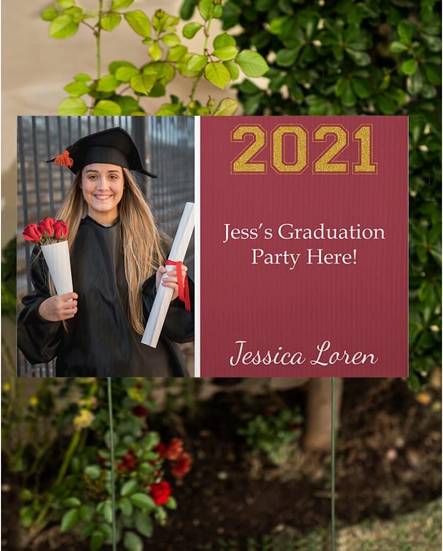 Personalized Yard Sign with Stakes Stand Full Color. Custom by Your Photo Name. Great for Happy Birthday, Graduation, Christmas, Political, Wedding, Thanksgiving & More (24" x 18", Graduation Photo)