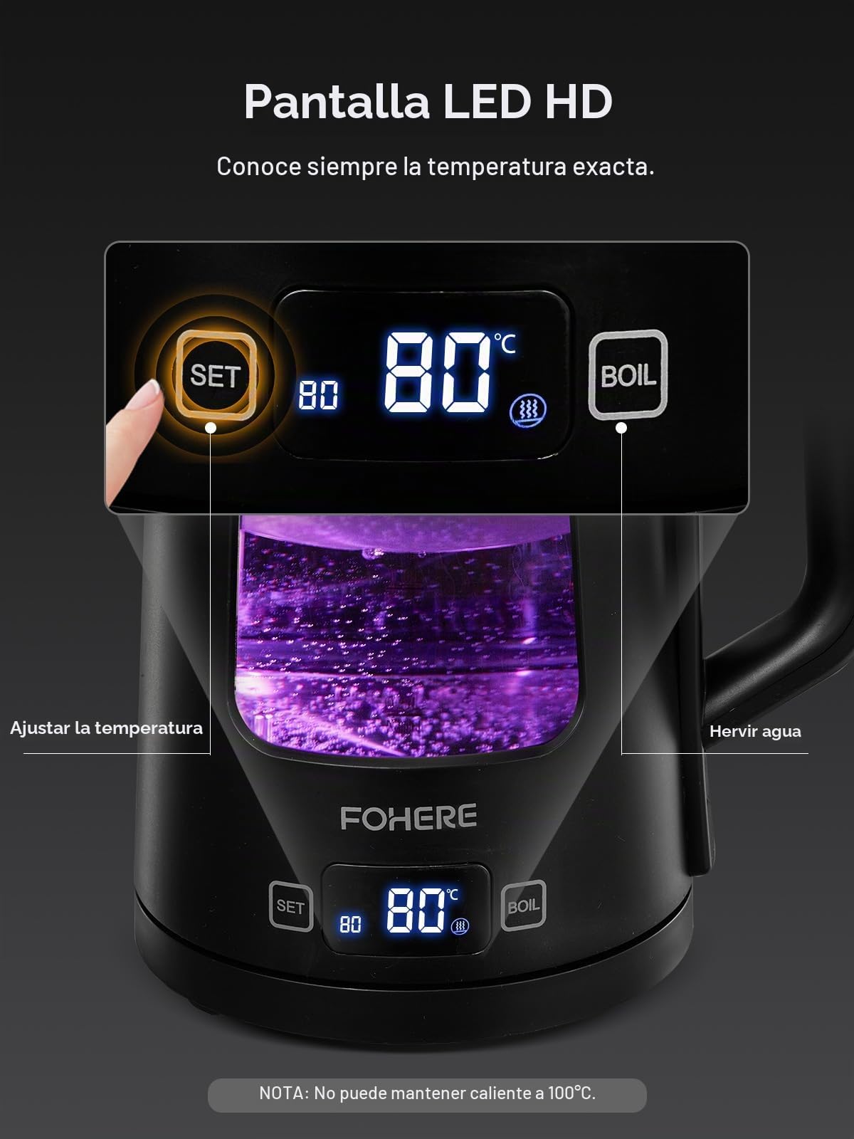Hervidores Eléctrico, Hervidor de Vidrio de 1.7L con Mantenimiento del Calor, 5 Controles de Temperatura, Ebullición Rápida de 2200W, Apagado Automático y Protección Contra el Hervido en Seco, Negro