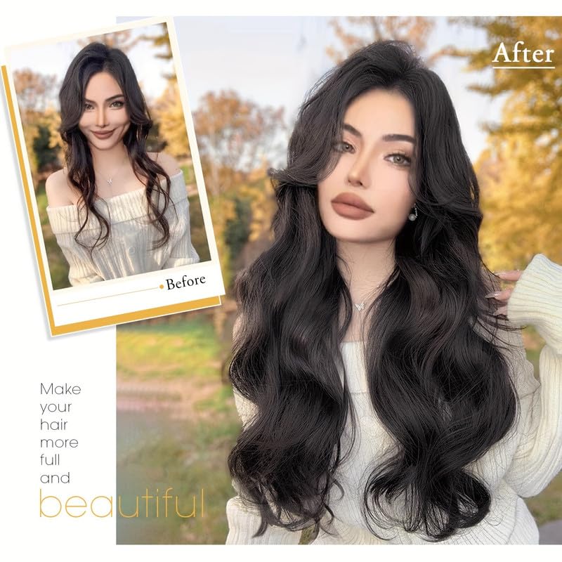 Image of 24 inch Heat Resistant Clip In Synthetic Straight Hair Extensions - Synthetic Hair Extension /Ponytail Long Braided Ponytail With Elastic Hair Ties Synthetic Hair Extensions (Style 2)