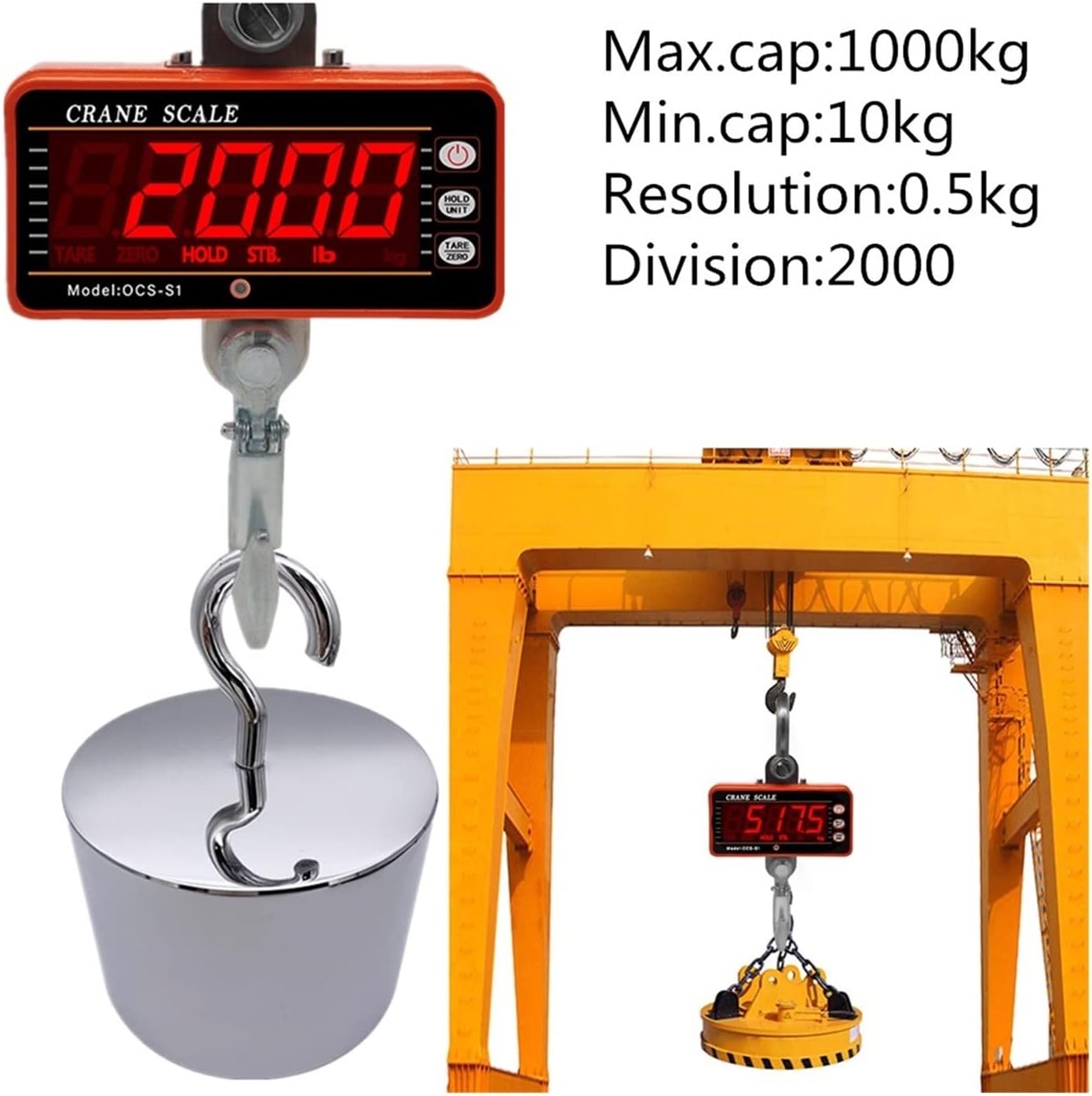 Industrial Platform scaleIndustrial Crane scaleDigital Hook Scale 1000Kg 2000LBIndustrial Heavy Duty Weighing Scales for cranesHanging Crane scaleGram Scale (Orange)