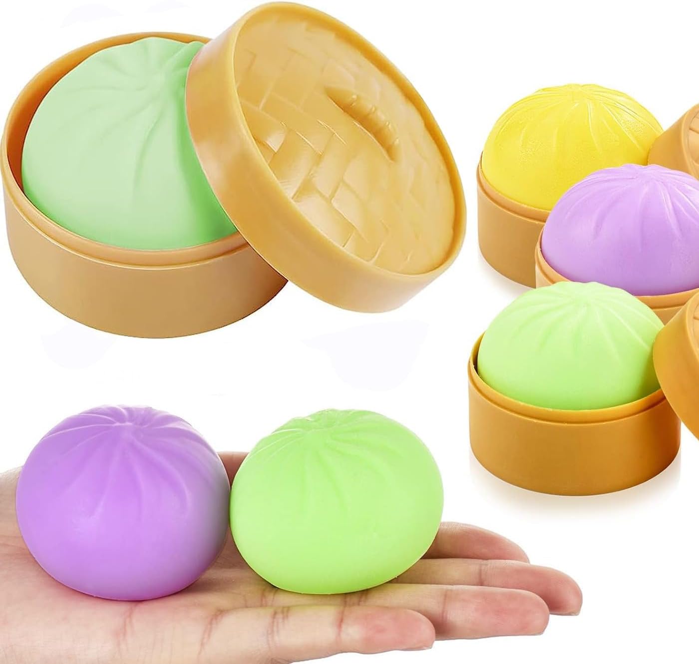 IYAAN Dumpling Squishy Stress Ball /Dough Ball Squishy Bun Squeeze Ball Anxiety Relief Adult Squishy Toy Bun in Steamer Squishy Dumpling for Kids Big