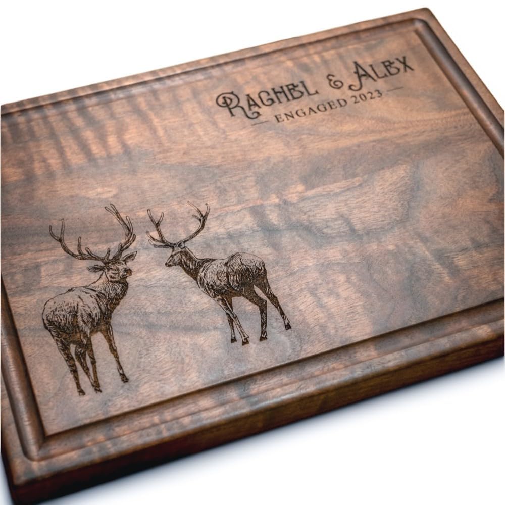 Personalized Cutting Board - Bridal Shower, Newlyweds, Engagement, Anniversary, Housewarming Gifts for Couples - Family Christmas Charcuterie Board (Rustic Elk 040)
