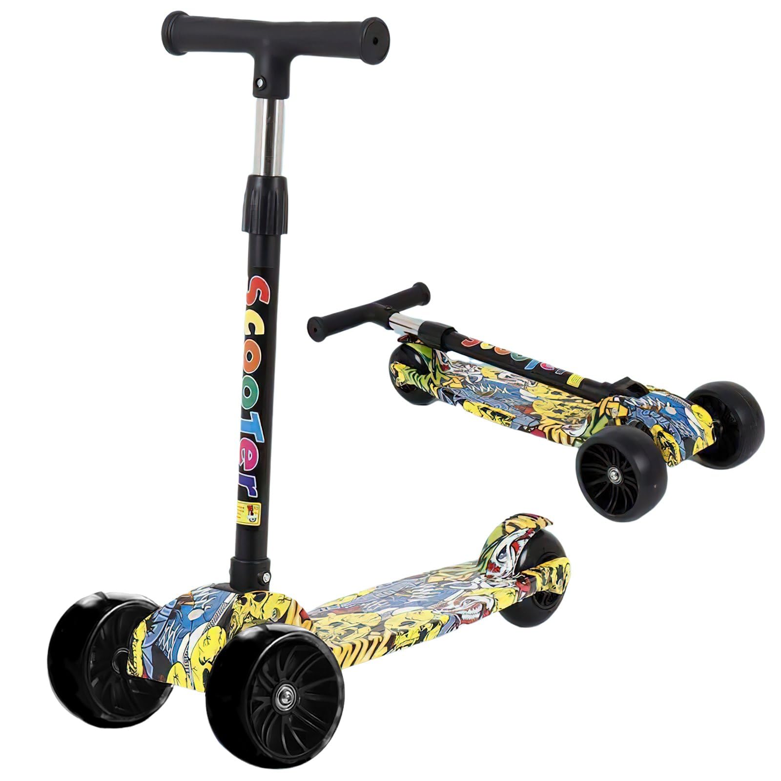 Patinete de 2 Ruedas para Niño Niña 2-10 Años, Plegable Patinete Infantil con LED Luces, Altura Ajustable, Scooter Patinete Ligero con Marco Resistente