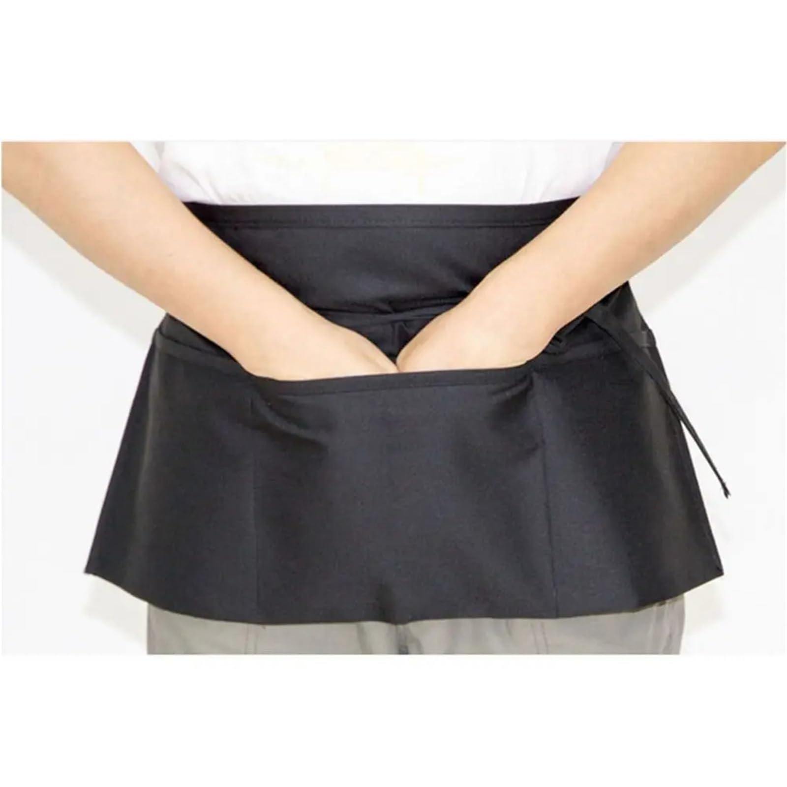 Delantales de cintura Delantal pequeño corto de moda,cintura con 3 bolsillos, medio camarera impermeable negro