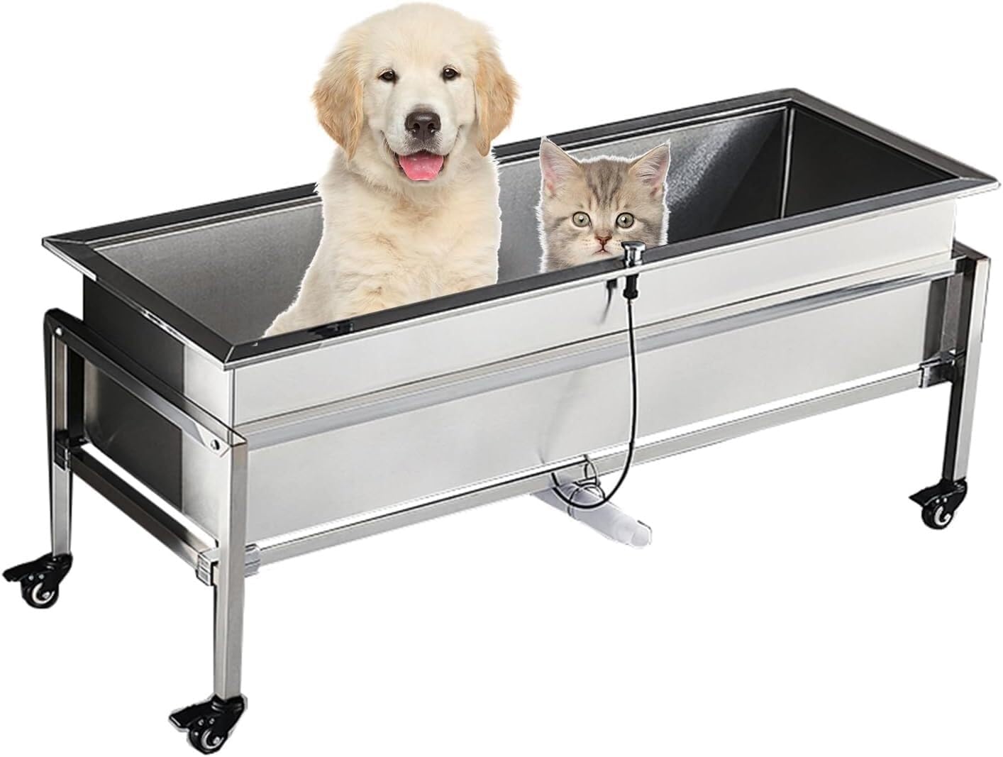 Stainless Steel Bathtub Stainless Steel Pet Dog Bathtub Small Dog Wash Station Home Dog Grooming Pet Shower Sink Small Pet(with Wheels,73cm/28.7in)