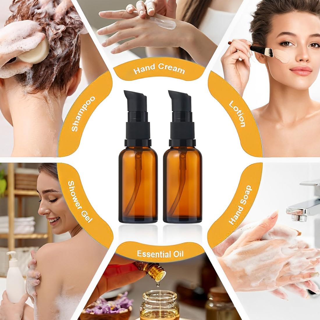 6 pezzi 30 ml flaconi vuoti in vetro marrone, ricaricabili, protezione UV, flaconi da viaggio, flaconi per lozione in vetro ambrato, dispenser per lozione, per cosmetici, aromaterapia, oli essenziali