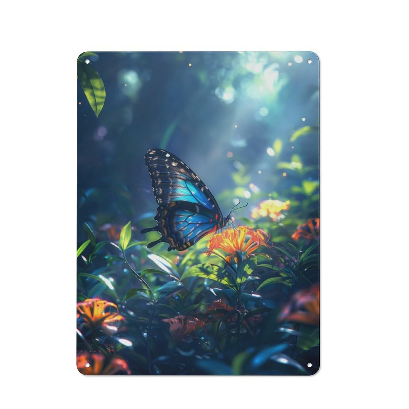 Junmoney Tropical Blue Butterfly Tin Sign 40X30cm For Workshop Wall, Rustic Wall Decor, Suited To Workshop Decor Fans