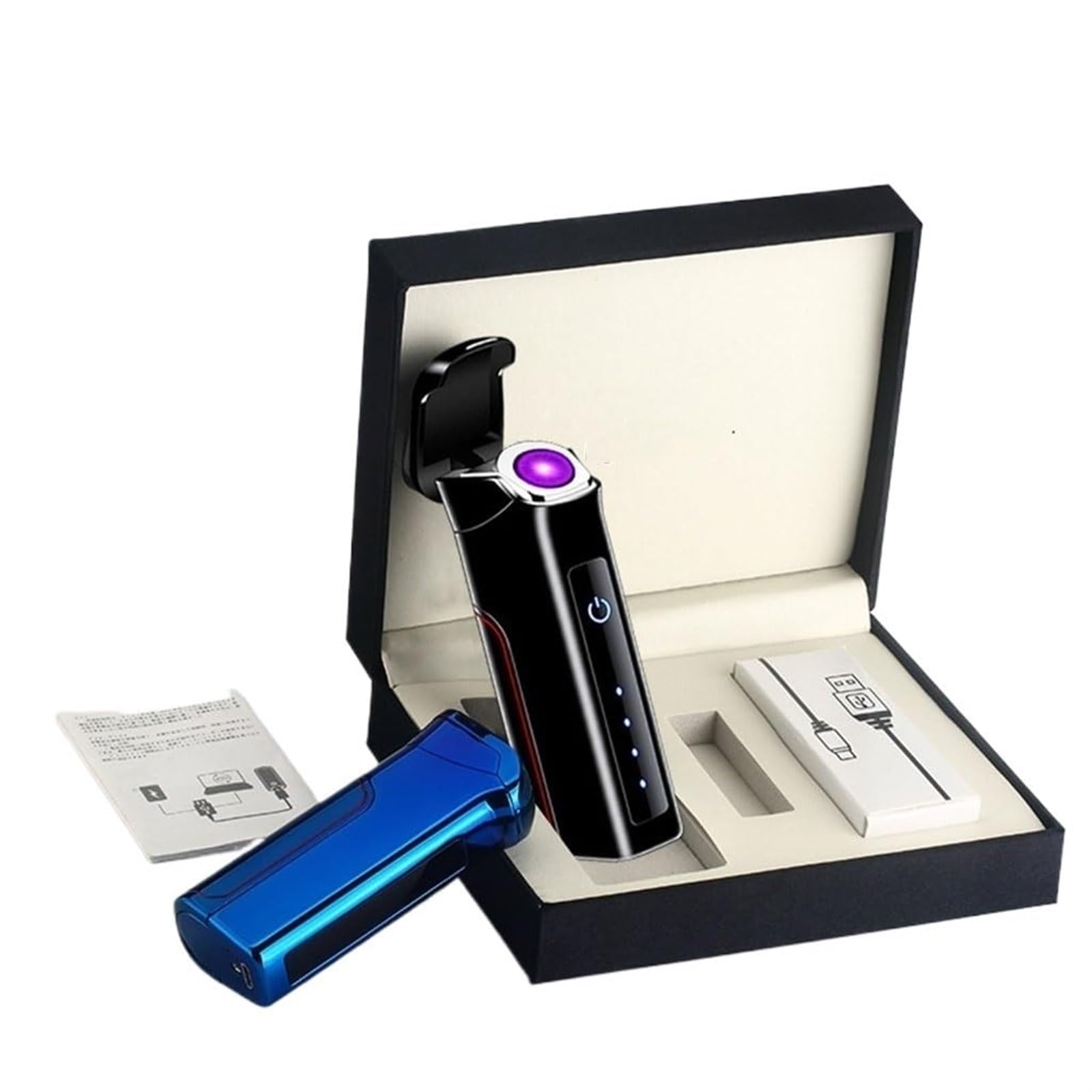 Accendino ad arco elettrico di grande capacità, batteria sostituibile ricaricabile tramite USB, accendino antivento senza fiamma a doppio arco con interruttore con sensore tattile, indicatori di livel