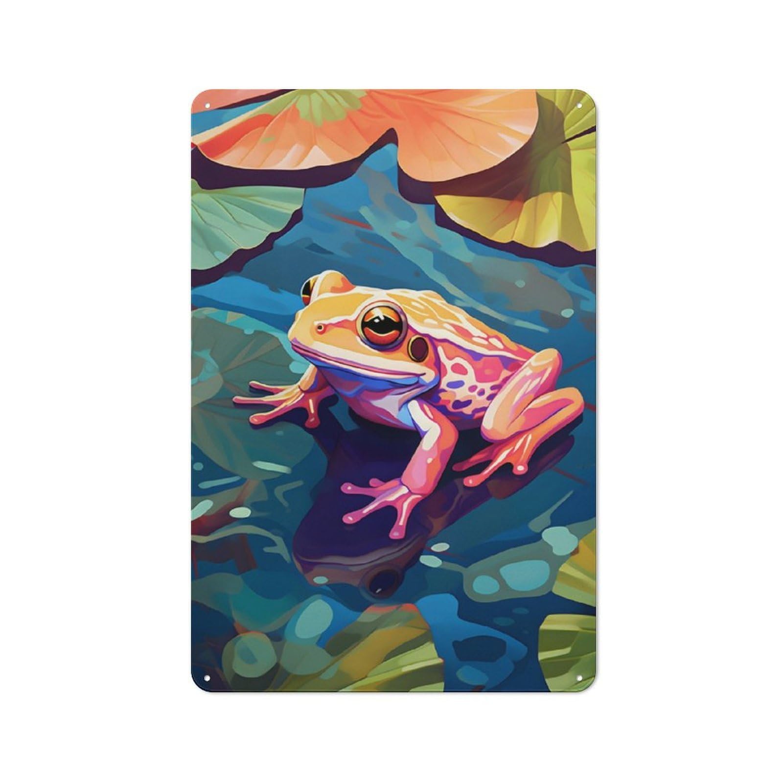 Frog on A Lake Painting Kitchen Metal Sign 30x20cm, Country Style Kitchen Wall Decor for Restaurant, Kitchen, Counter Or Breakfast Nook