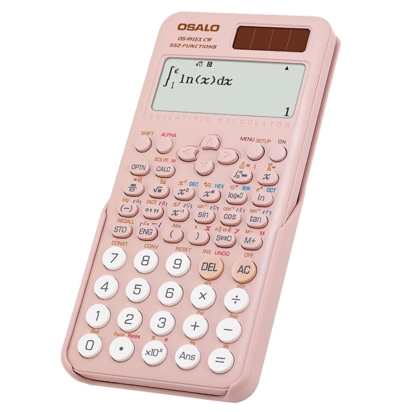 OSALO Scientific Calculator 552 Functions Solar and Battery 4 Line Written Display for School College Math Engineering Calculators OS-991EX CW Pink