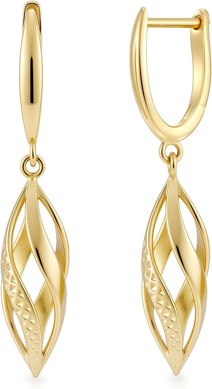 Gold Hoop Earrings 14K Gold Hoop Earrings for Women Dangle Drop Earring for Women Rhombic Twisted Hollow Shape Gold Drop Earring for Womens Dangling 40mm