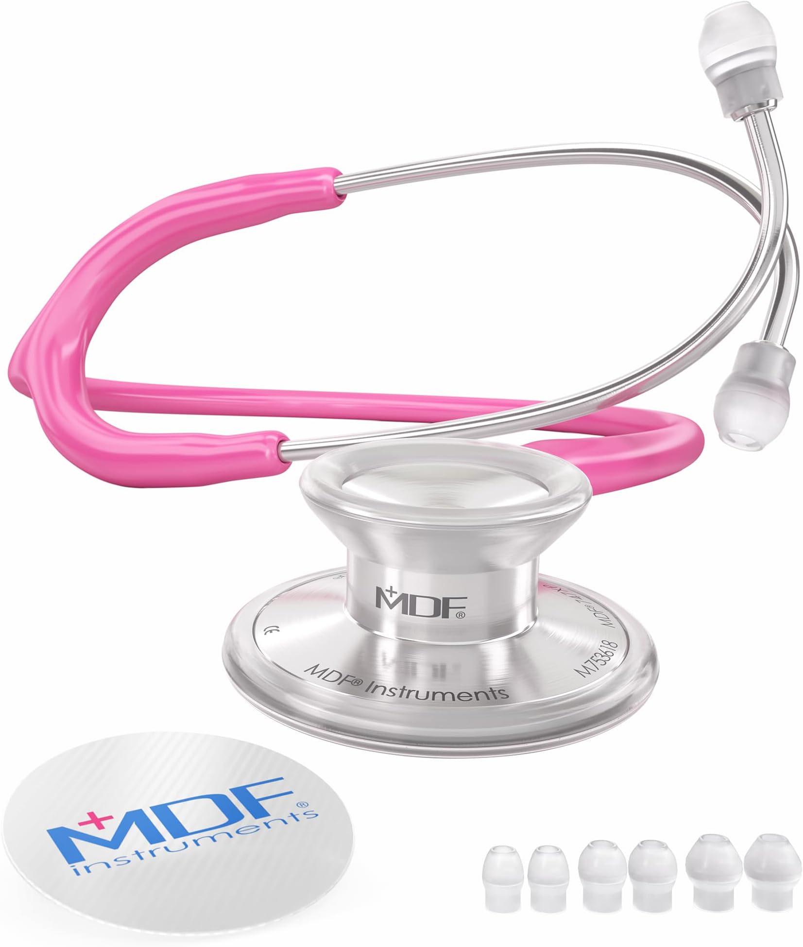 Acoustica Lightweight Stethoscope for Doctors, Nurses, Students, Home Health Use, Adult, Dual Head, Fuchsia Tube, Silver Chestpiece-Headset, MDF747XP32