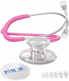 Acoustica Lightweight Stethoscope for Doctors, Nurses, Students, Home Health Use, Adult, Dual Head, Fuchsia Tube, Silver Chestpiece-Headset, MDF747XP32