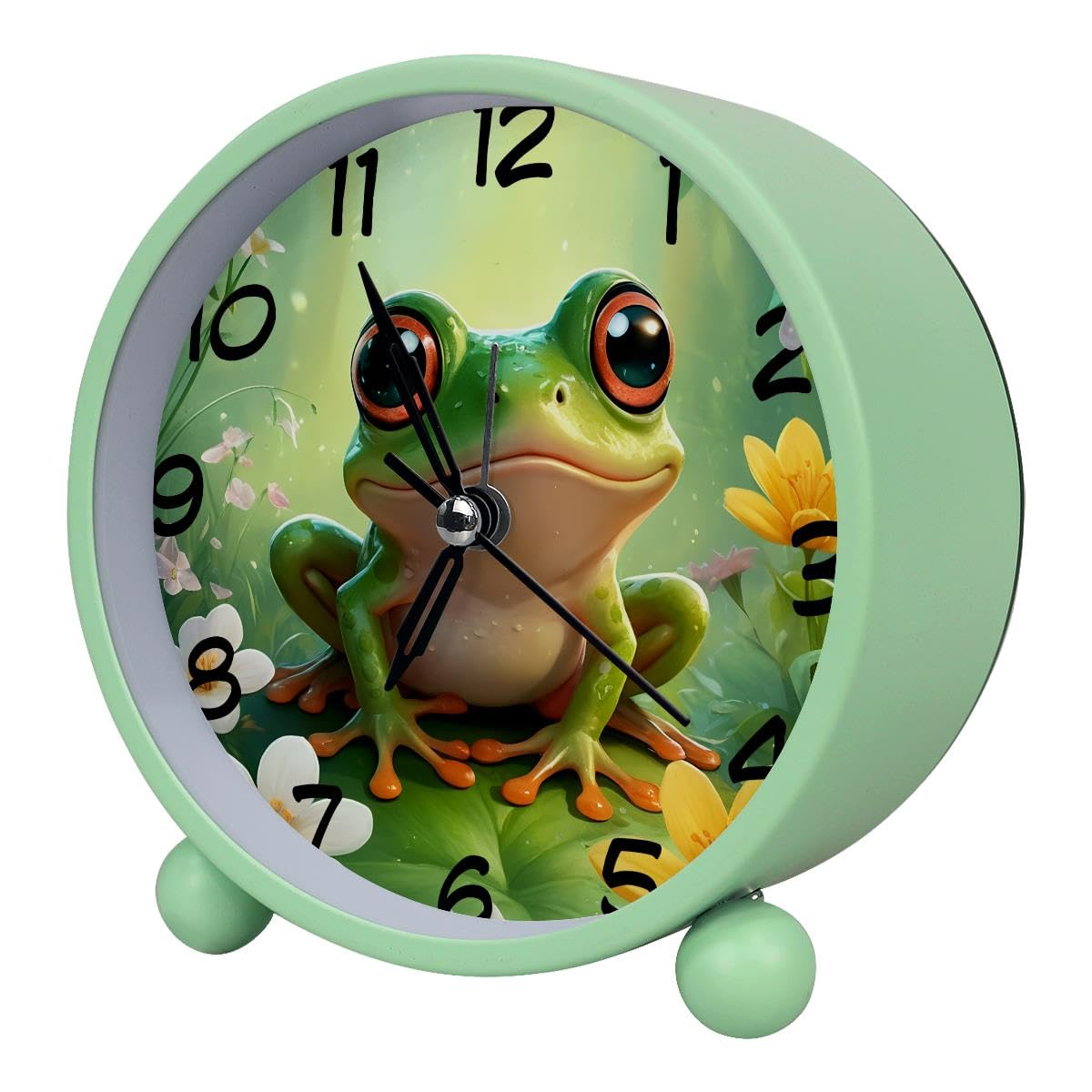 Luoweisi Analog Alarm Clock Frog Flower, Silent Non-Ticking with Night Light, Battery Operated, Round Desk Alarm Clock for Office, Bedroom, Elderly, Adults, Children, Student Gifts