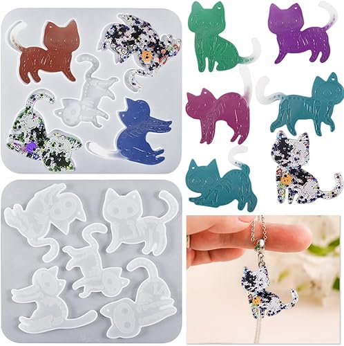 Molde de silicona para llavero de gatito, moldes de resina para gatos, resina epoxi, colgante de gato, moldes de silicona, varias posturas de