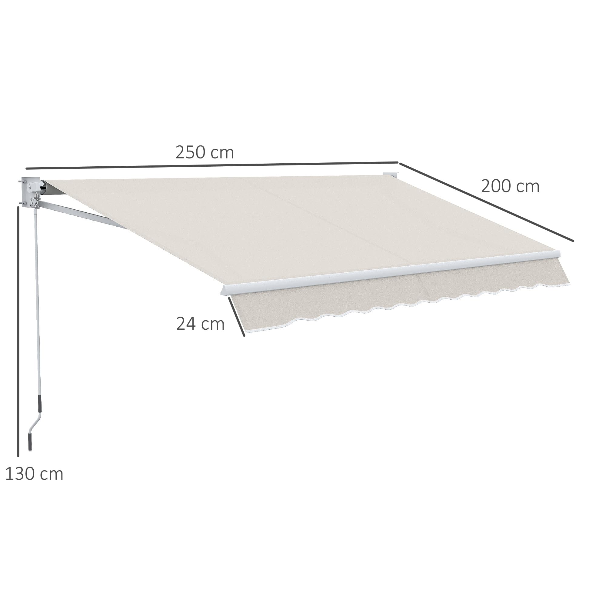 Outsunny Tenda da Sole 2x2.5 m a Bracci Manuali in Alluminio e Poliestere per Esterni, Bianco Crema
